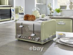 Bouilloire SWAN Retro verte, grille-pain 4 tranches et ensemble de cuisine vintage micro-ondes