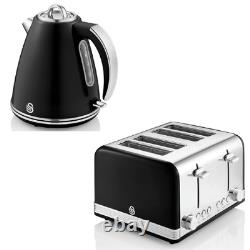 Bouilloire Swan Retro et grille-pain à 4 tranches ensemble de cuisine vintage en noir