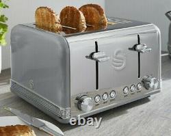 Bouilloire à cadran de température rétro SWAN et ensemble de cuisine vintage gris avec grille-pain à 4 tranches
