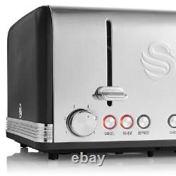 Bouilloire rétro Swan et grille-pain à 4 tranches, ensemble de cuisine vintage en noir