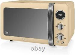 Bouilloire rétro Swan, grille-pain 4 tranches et ensemble vintage de micro-ondes numériques en crème