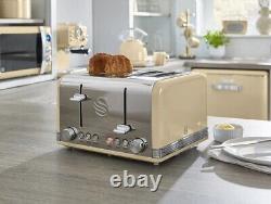 Bouilloire rétro Swan, grille-pain 4 tranches et ensemble vintage de micro-ondes numériques en crème