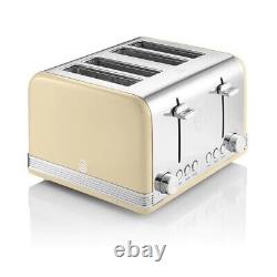 Bouilloire rétro Swan, grille-pain 4 tranches et ensemble vintage de micro-ondes numériques en crème