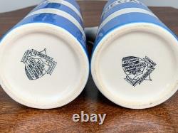 Bouteilles à huile et vinaigre T G Green vintage en bleu et blanc Cornishware avec couvercles