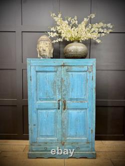 Buffet Vintage Recyclé Bleu / Bibliothèque Peinte Armoire de Cuisine