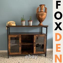 Buffet cabinet industriel vintage avec étagères réglables et 2 portes en verre NEUF