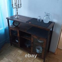 Buffet cabinet industriel vintage avec étagères réglables et 2 portes en verre NEUF