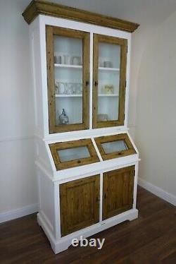 Buffet de Cuisine de Ferme en Blanc/Chêne Vieilli, Armoire à Deux Portes de Style Vintage