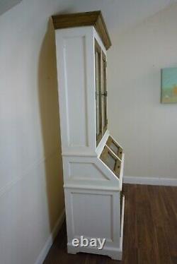 Buffet de Cuisine de Ferme en Blanc/Chêne Vieilli, Armoire à Deux Portes de Style Vintage