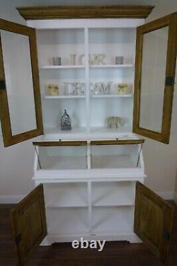 Buffet de Cuisine de Ferme en Blanc/Chêne Vieilli, Armoire à Deux Portes de Style Vintage