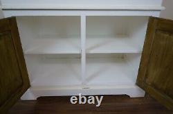 Buffet de Cuisine de Ferme en Blanc/Chêne Vieilli, Armoire à Deux Portes de Style Vintage