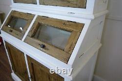 Buffet de Cuisine de Ferme en Blanc/Chêne Vieilli, Armoire à Deux Portes de Style Vintage