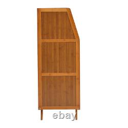 Buffet de cuisine en bois de bambou moderne avec portes coulissantes transparentes doubles, 2 tiroirs