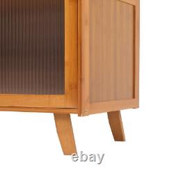 Buffet de cuisine en bois de bambou moderne avec portes coulissantes transparentes doubles, 2 tiroirs