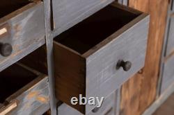 Buffet de rangement vintage en pin bleu à multiples tiroirs large