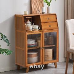 Buffet en bambou Cabinet de cuisine en bois naturel Buffet latéral Autonome Armoire de garde-manger