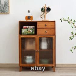 Buffet en bambou avec armoire haute, bahut, garde-manger, étagère de rangement avec porte transparente pour la cuisine