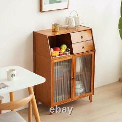Buffet en bambou vintage avec 2 tiroirs, armoire de rangement pour garde-manger et vaisselier