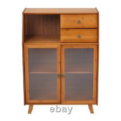 Buffet en bambou vintage avec 2 tiroirs, armoire de rangement pour garde-manger et vaisselier