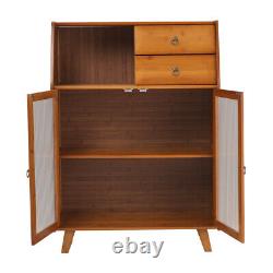 Buffet en bambou vintage avec 2 tiroirs, armoire de rangement pour garde-manger et vaisselier