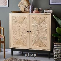 Buffet en bois avec portes en papier de rotin et rangement, meuble de cuisine
