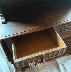 Buffet gallois en chêne sculpté à plis de lin ancien, fabriqué en Angleterre, armoire vintage