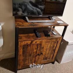 Buffet industriel étroit avec portes, petit meuble rustique de rangement