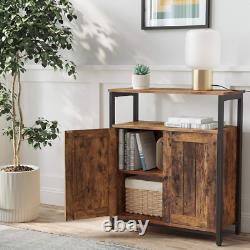 Buffet industriel étroit avec portes, petit meuble rustique de rangement