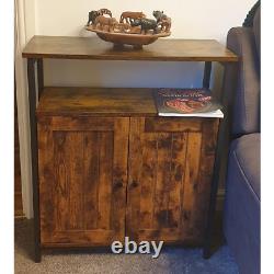 Buffet industriel étroit avec portes, petit meuble rustique de rangement