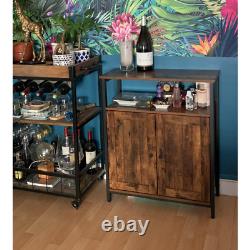 Buffet industriel étroit avec portes, petit meuble rustique de rangement