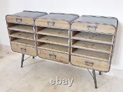 Buffet industriel rétro urbain vintage, commode à 15 tiroirs, armoire de côté de 150cm.