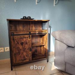 Buffet industriel vintage, cabinet à boissons rustique avec étagère et unité de rangement latérale.
