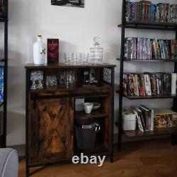 Buffet industriel vintage, cabinet à boissons rustique avec étagère et unité de rangement latérale.