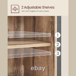 Buffet industriel vintage, cabinet à boissons rustique avec étagère et unité de rangement latérale.