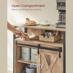 Buffet industriel vintage, cabinet à boissons rustique avec étagère et unité de rangement latérale.