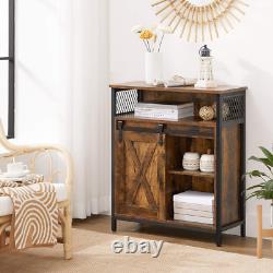 Buffet industriel vintage, cabinet à boissons rustique avec étagère et unité de rangement latérale.