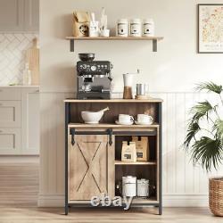 Buffet industriel vintage, cabinet à boissons rustique avec étagère et unité de rangement latérale.