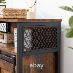 Buffet industriel vintage, cabinet à boissons rustique avec étagère et unité de rangement latérale.