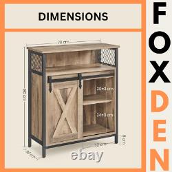 Buffet industriel vintage, cabinet à boissons rustique avec étagère et unité de rangement latérale.