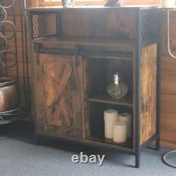 Buffet industriel vintage, cabinet à boissons rustique avec étagère et unité de rangement latérale.