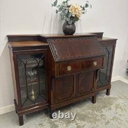 Bureau-bibliothèque vintage en acajou avec buffet et vitrines en verre