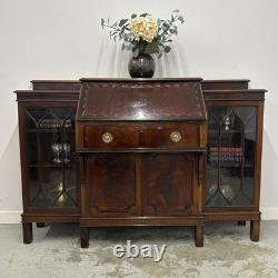 Bureau-bibliothèque vintage en acajou avec buffet et vitrines en verre