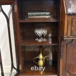 Bureau-bibliothèque vintage en acajou avec buffet et vitrines en verre