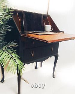 Bureau de style Queen Anne en bois vintage avec abattant pour le bureau à domicile