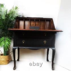 Bureau de style Queen Anne en bois vintage avec abattant pour le bureau à domicile