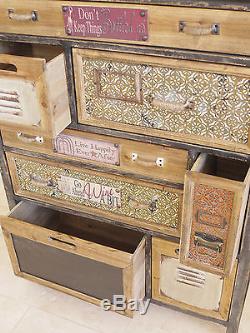 Cabinet En Bois Rustique Et Coloré Compartiment De Rangement À Tiroirs De 8 Plaques De Texte Vintage