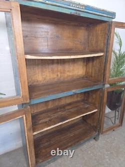 Cabinet à boissons de cuisine vintage en bois indien récupéré et émaillé, autoportant