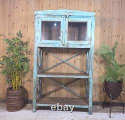 Cabinet à boissons en bois indien vintage rustique avec étagères pour la cuisine