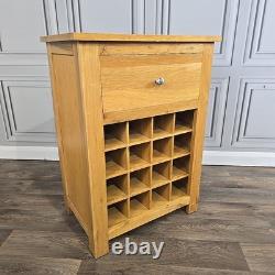 Cabinet à vin en chêne massif vintage rustique avec tiroir, support de 16 bouteilles en bois
