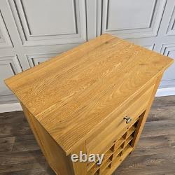 Cabinet à vin en chêne massif vintage rustique avec tiroir, support de 16 bouteilles en bois